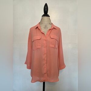 Suzy Shier Coral Button-Up Blouse Large